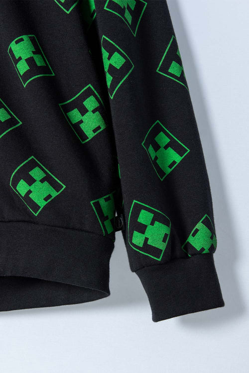 POLERON DE MINECRAFT CON CIERRE NEGRO Y VERDE PARA NIÑO