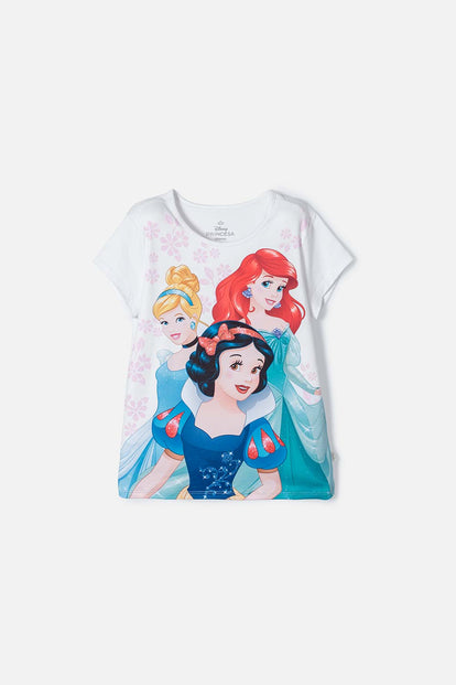 POLERA PRINCESAS DISNEY MANGA CORTA BLANCO PARA NIÑA
