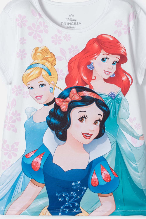 POLERA PRINCESAS DISNEY MANGA CORTA BLANCO PARA NIÑA
