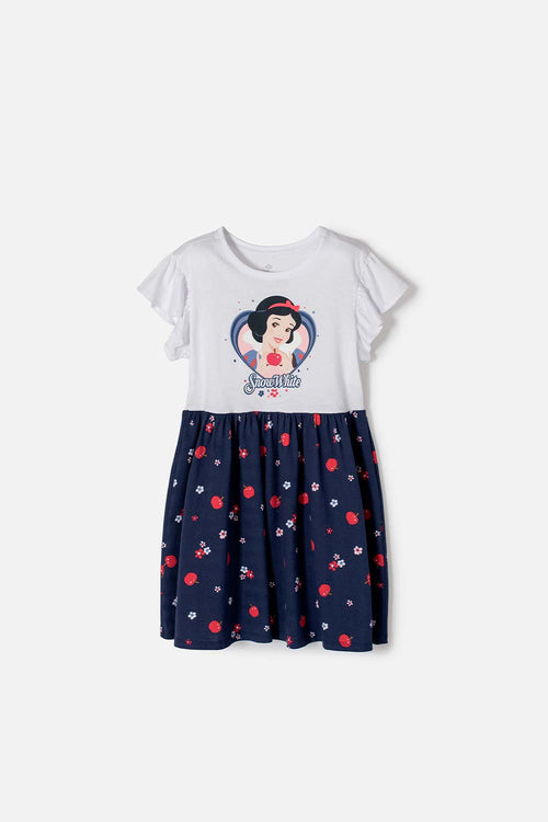 VESTIDO DE BLANCANIEVES BLANCO Y AZUL DE MANGA CORTA PARA NIÑA