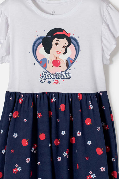 VESTIDO DE BLANCANIEVES BLANCO Y AZUL DE MANGA CORTA PARA NIÑA