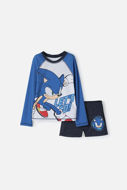 CONJUNTO DE BAÑO SONIC MANGA LARGA AZUL Y BLANCO PARA NIÑO