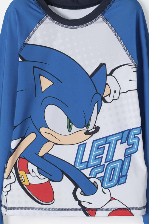 CONJUNTO DE BAÑO SONIC MANGA LARGA AZUL Y BLANCO PARA NIÑO