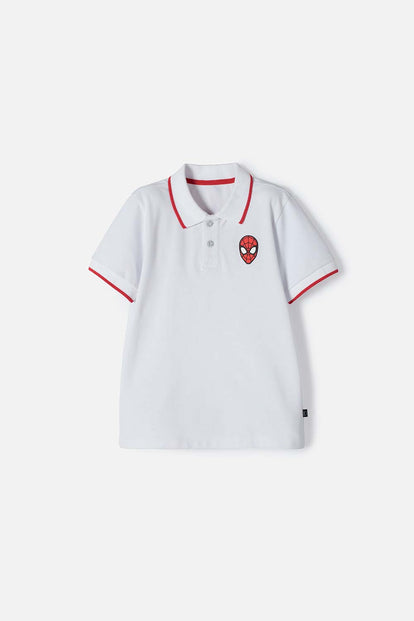 POLERA TIPO POLO DE SPIDERMAN BLANCA CON BOTONES PARA NIÑO