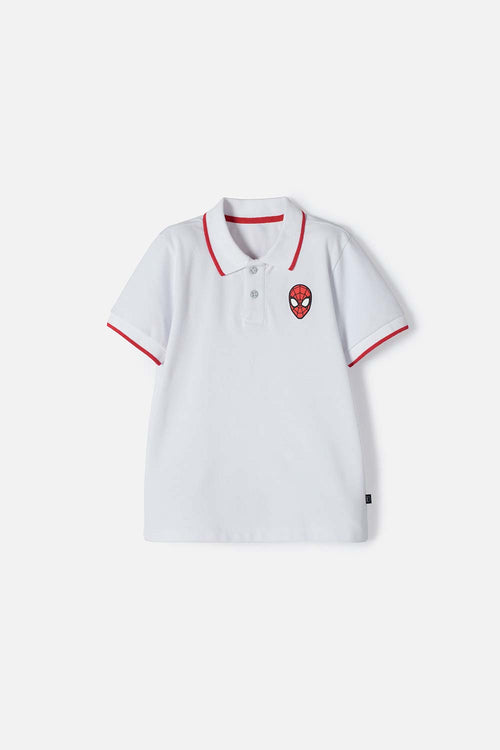 POLERA TIPO POLO DE SPIDERMAN BLANCA CON BOTONES PARA NIÑO