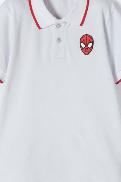 POLERA TIPO POLO DE SPIDERMAN BLANCA CON BOTONES PARA NIÑO