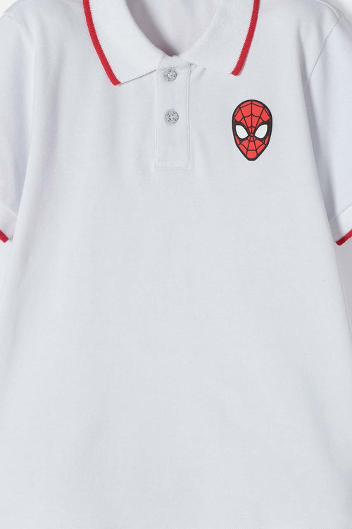 POLERA TIPO POLO DE SPIDERMAN BLANCA CON BOTONES PARA NIÑO