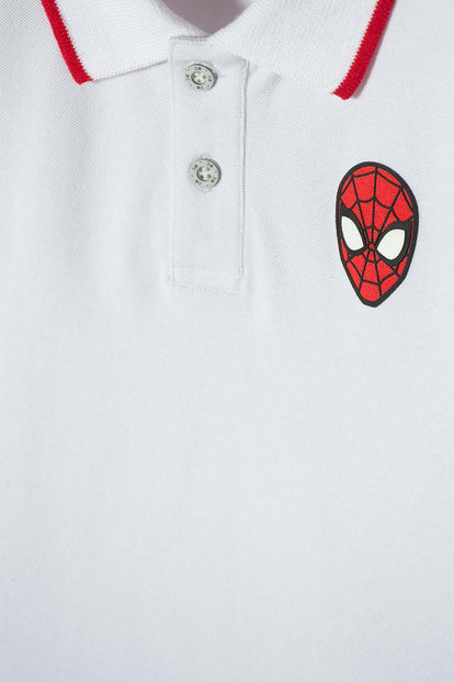 POLERA TIPO POLO DE SPIDERMAN BLANCA CON BOTONES PARA NIÑO