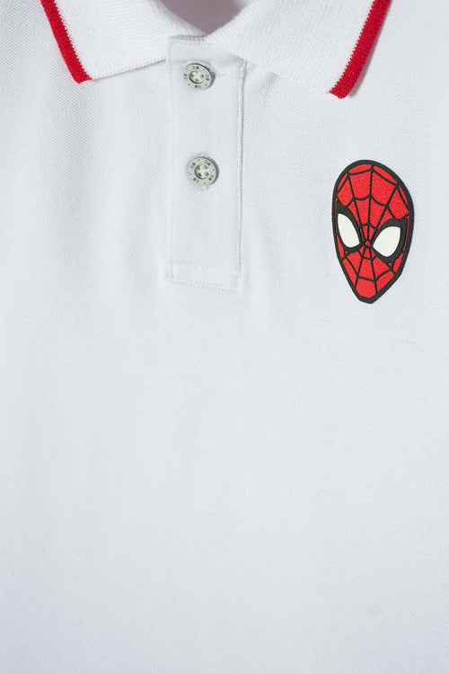 POLERA TIPO POLO DE SPIDERMAN BLANCA CON BOTONES PARA NIÑO