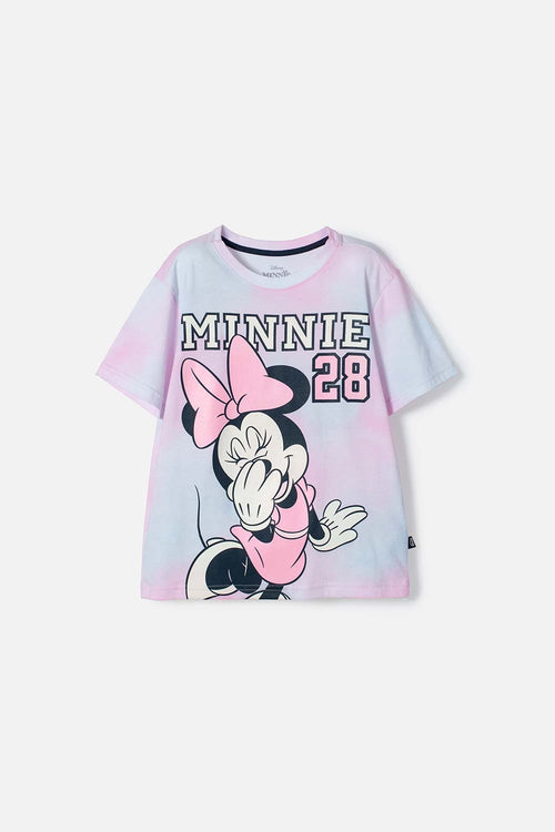 POLERA DE MINNIE MOUSE MULTICOLOR ESTAMPADA EN FRENTE PARA NIÑA