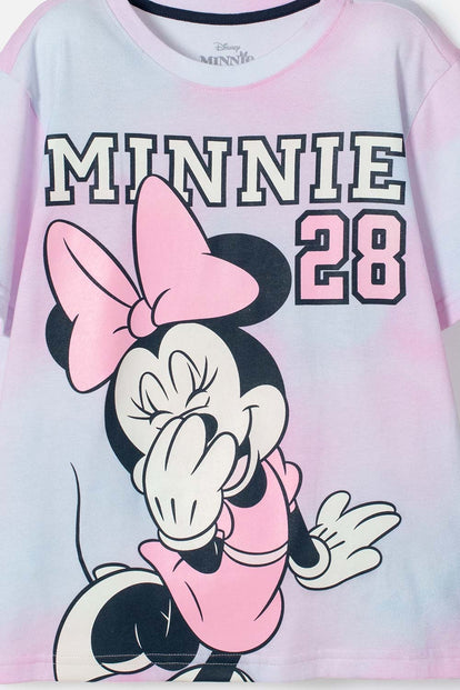 POLERA DE MINNIE MOUSE MULTICOLOR ESTAMPADA EN FRENTE PARA NIÑA