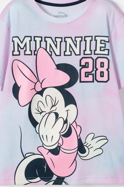 POLERA DE MINNIE MOUSE MULTICOLOR ESTAMPADA EN FRENTE PARA NIÑA