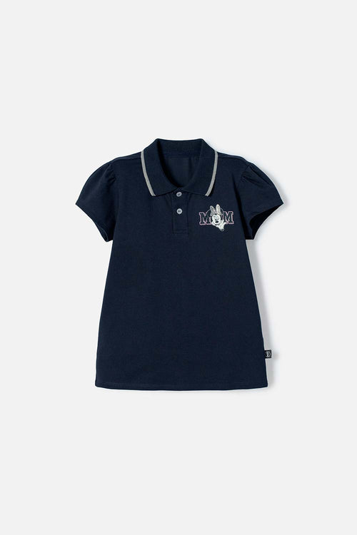 POLERA DE MINNIE MOUSE AZUL TIPO POLO PARA NIÑA