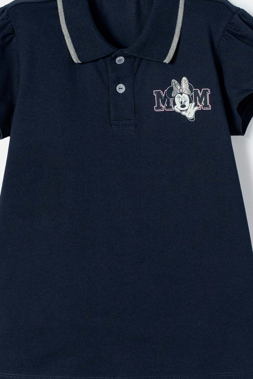 POLERA DE MINNIE MOUSE AZUL TIPO POLO PARA NIÑA