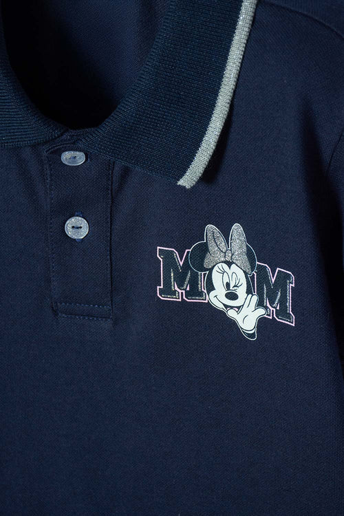 POLERA DE MINNIE MOUSE AZUL TIPO POLO PARA NIÑA