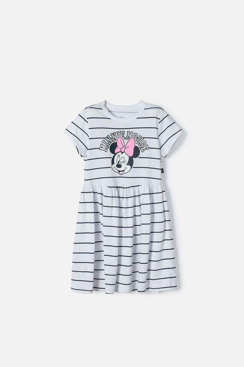VESTIDO DE MINNIE MOUSE BLANCO ESTAMPADO EN FRENTE PARA NIÑA