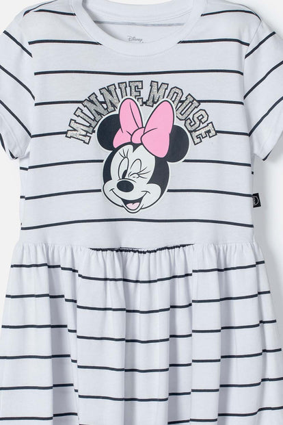 VESTIDO DE MINNIE MOUSE BLANCO ESTAMPADO EN FRENTE PARA NIÑA