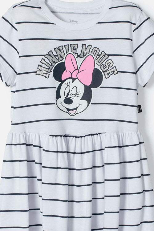 VESTIDO DE MINNIE MOUSE BLANCO ESTAMPADO EN FRENTE PARA NIÑA
