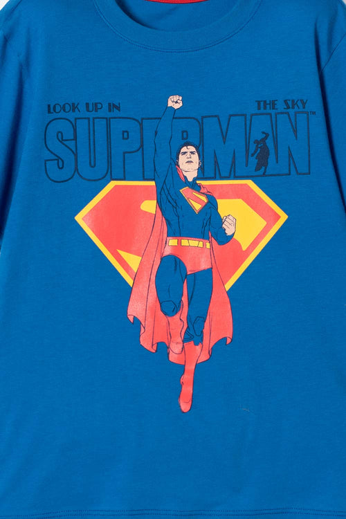 POLERA DE SUPERMAN MANGA CORTA AZUL PARA NIÑO