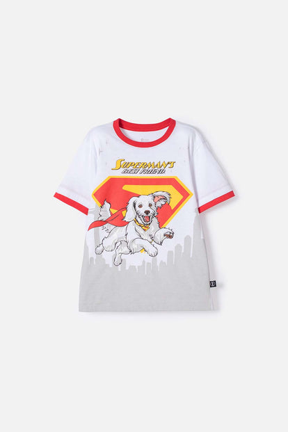 POLERA DE SUPERMAN MANGA CORTA BLANCO PARA NIÑO