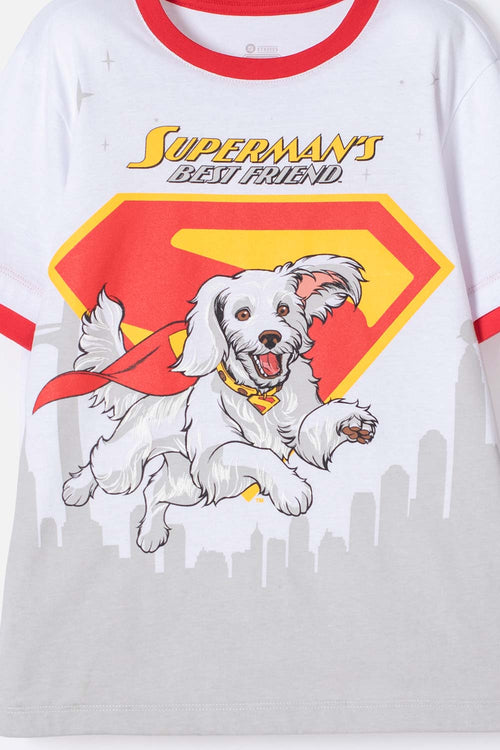 POLERA DE SUPERMAN MANGA CORTA BLANCO PARA NIÑO