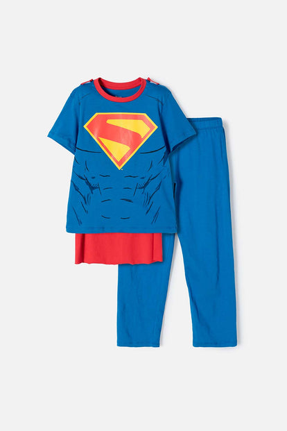 PIJAMA DE SUPERMAN CON PANTALÓN LARGO AZUL Y ROJO PARA NIÑO