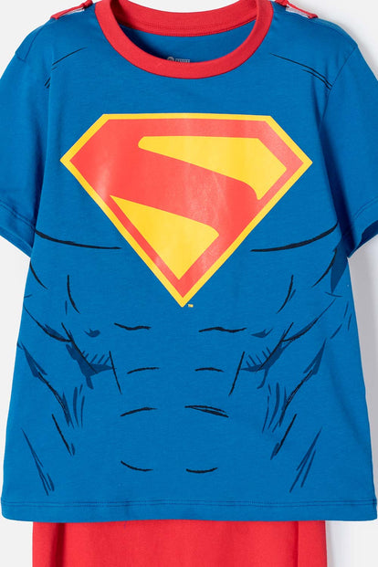 PIJAMA DE SUPERMAN CON PANTALÓN LARGO AZUL Y ROJO PARA NIÑO