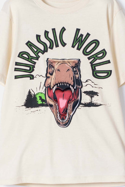 POLERA DE JURASSIC WORLD AVELLANA MANGA CORTA PARA NIÑO