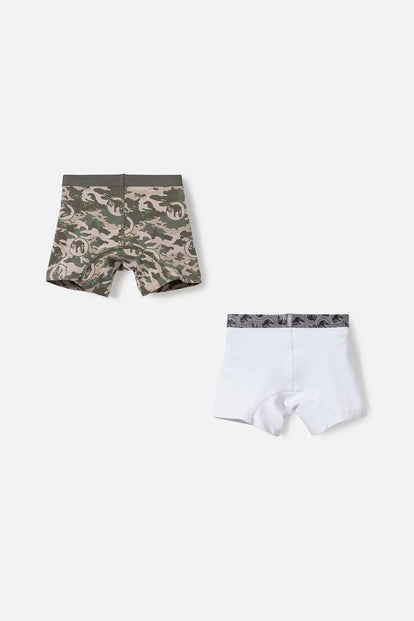PACK X2 BOXER DE JURASSIC WORLD VERDE Y BLANCO PARA NIÑO