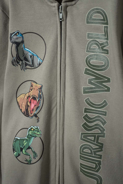 POLERON DE JURASSIC WORLD VERDE CON CAPUCHA PARA NIÑO