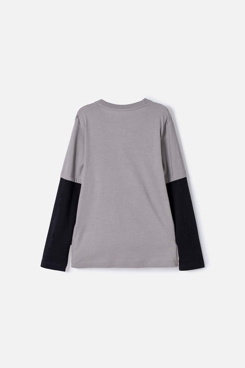 POLERA DE JURASSIC WORLD GRIS Y NEGRA DOBLE MANGA PARA NIÑO