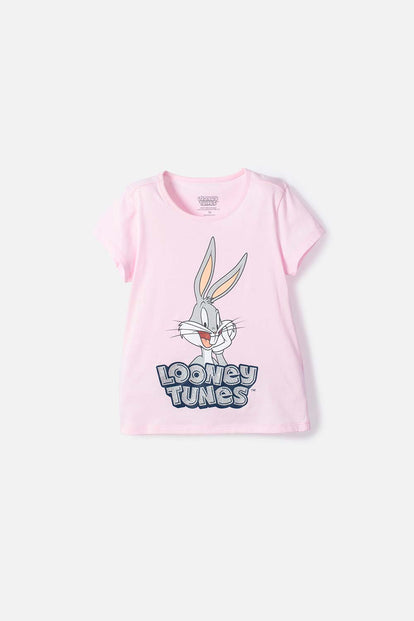 POLERA DE LOONEY TUNES MANGA CORTA ROSADA PARA NIÑA