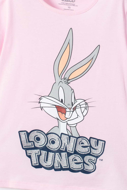 POLERA DE LOONEY TUNES MANGA CORTA ROSADA PARA NIÑA