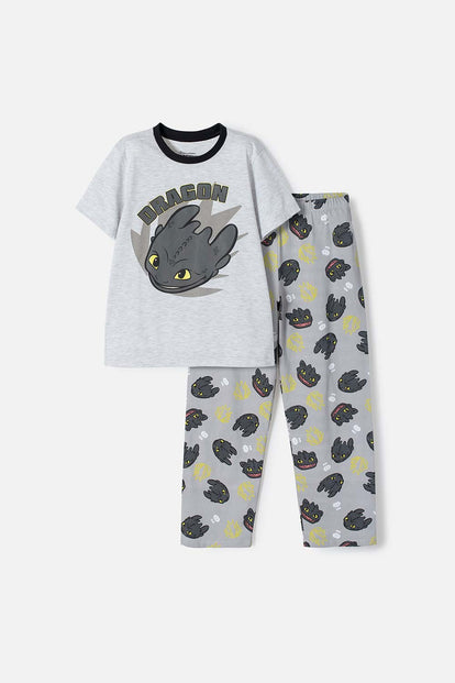 PIJAMA CÓMO ENTRENAR A TU DRAGÓN GRIS Y NEGRA DE PANTALÓN LARGO PARA NIÑO