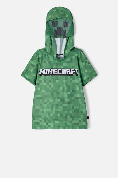 POLERA DE MINECRAFT CON CAPUCHA VERDE PARA NIÑO