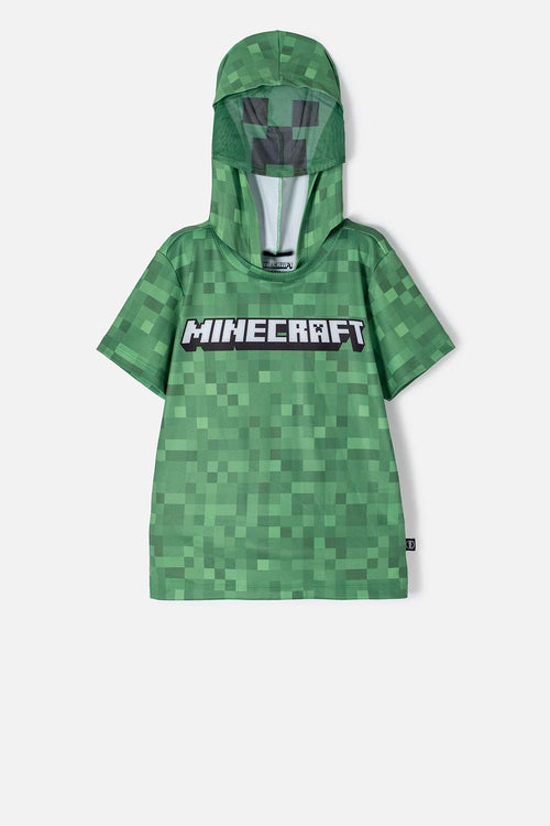 POLERA DE MINECRAFT CON CAPUCHA VERDE PARA NIÑO