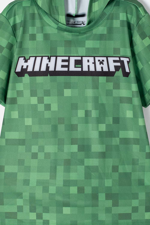POLERA DE MINECRAFT CON CAPUCHA VERDE PARA NIÑO