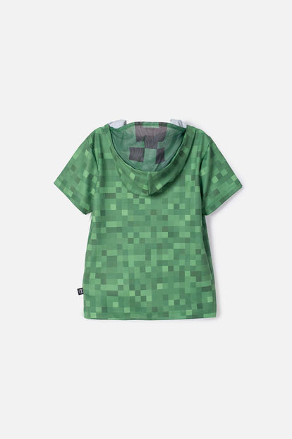 POLERA DE MINECRAFT CON CAPUCHA VERDE PARA NIÑO