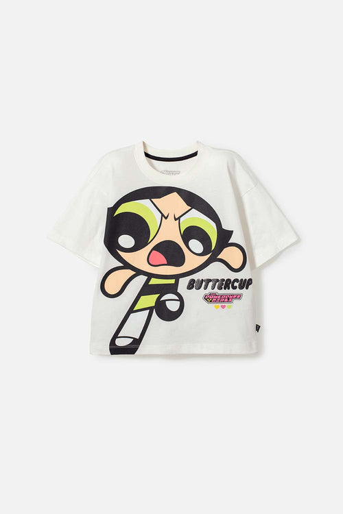 POLERA DE LAS CHICAS SUPERPODEROSAS MARFIL MANGA CORTA PARA NIÑA