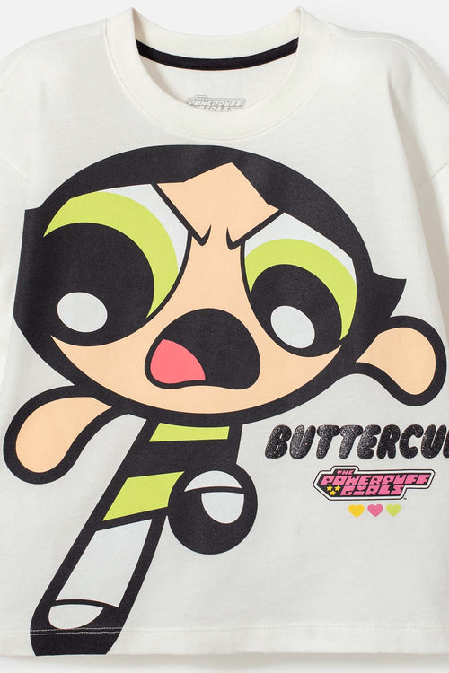 POLERA DE LAS CHICAS SUPERPODEROSAS MARFIL MANGA CORTA PARA NIÑA