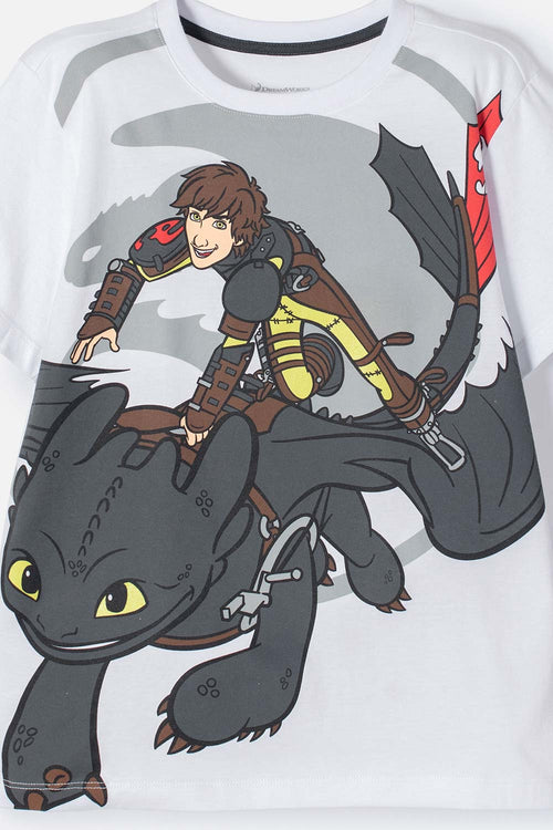POLERA CÓMO ENTRENAR A TU DRAGÓN BLANCA MANGA CORTA PARA NIÑO