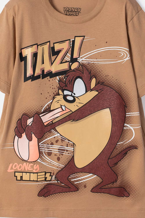 POLERA LOONEY TUNES MANGA CORTA CAFÉ PARA NIÑO