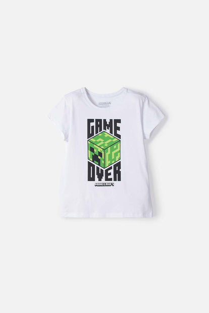 POLERA DE MINECRAFT MANGA CORTA BLANCO PARA NIÑA
