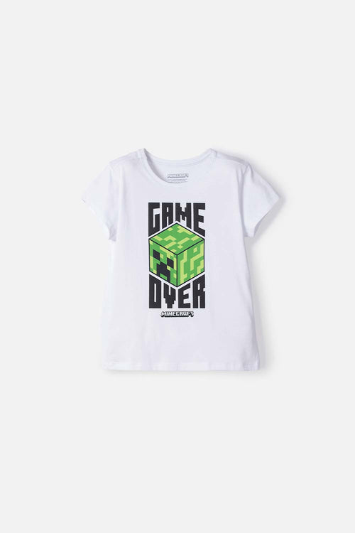 POLERA DE MINECRAFT MANGA CORTA BLANCO PARA NIÑA