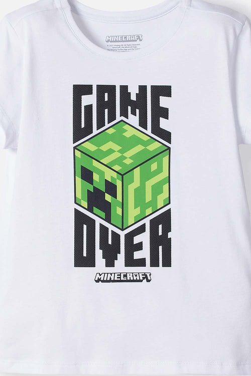 POLERA DE MINECRAFT MANGA CORTA BLANCO PARA NIÑA