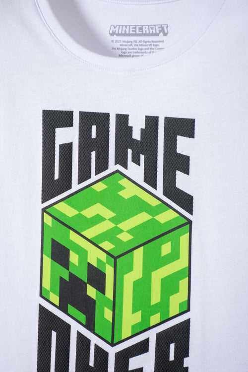 POLERA DE MINECRAFT MANGA CORTA BLANCO PARA NIÑA