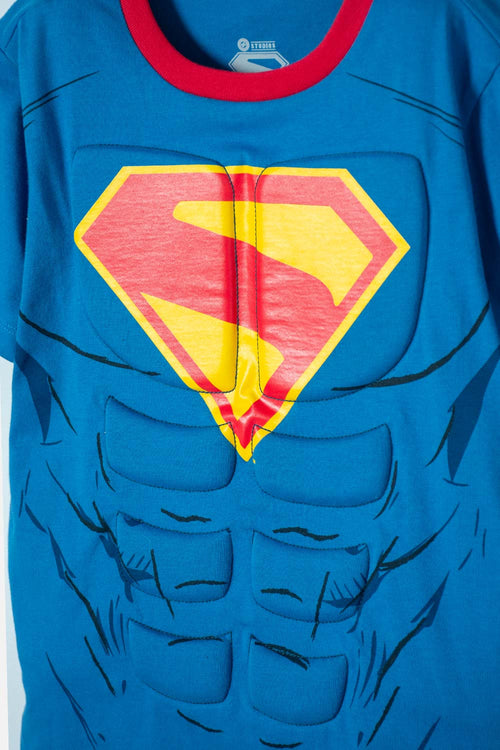 POLERA DE SUPERMAN CON CAPA AZUL Y ROJO PARA NIÑO