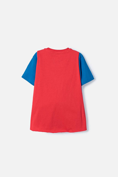 POLERA DE SUPERMAN CON CAPA AZUL Y ROJO PARA NIÑO