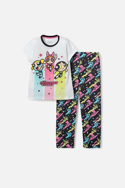 PIJAMA DE LAS CHICAS SUPERPODEROSAS BLANCO Y NEGRO PARA NIÑA