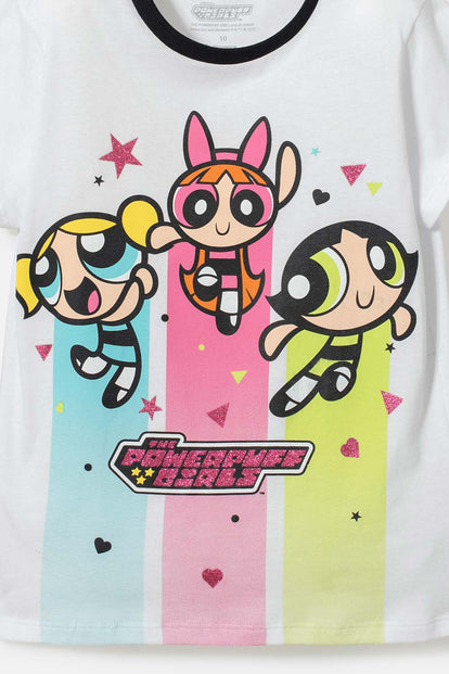 PIJAMA DE LAS CHICAS SUPERPODEROSAS BLANCO Y NEGRO PARA NIÑA